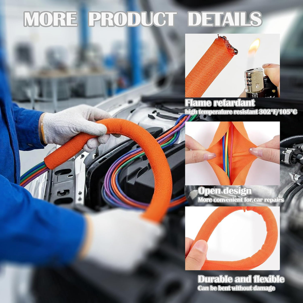 Automotive Split Wire Loom Braided Cable Sleeve, High Temperature 300°F Heat Resistant & Flame Retardant, Self-Wrapping Wire Harness Protector Car Cable Management (Yellow, 3/4"-20Feet)