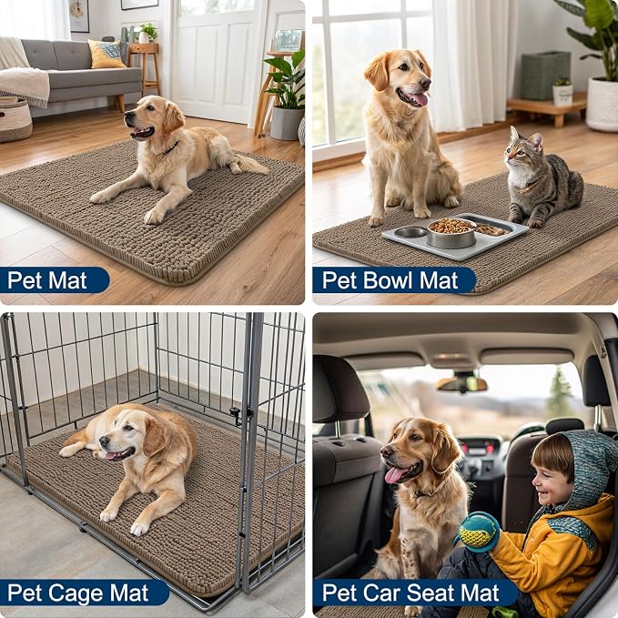 Smiry Dog Door Mat for Muddy Paws 30x20, Absorbent Dirt Trapper, Non-Slip