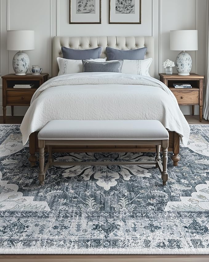 RELEANY Area Rugs 6'x9' Washable Non-Slip, Floral Vintage Distress Medallion