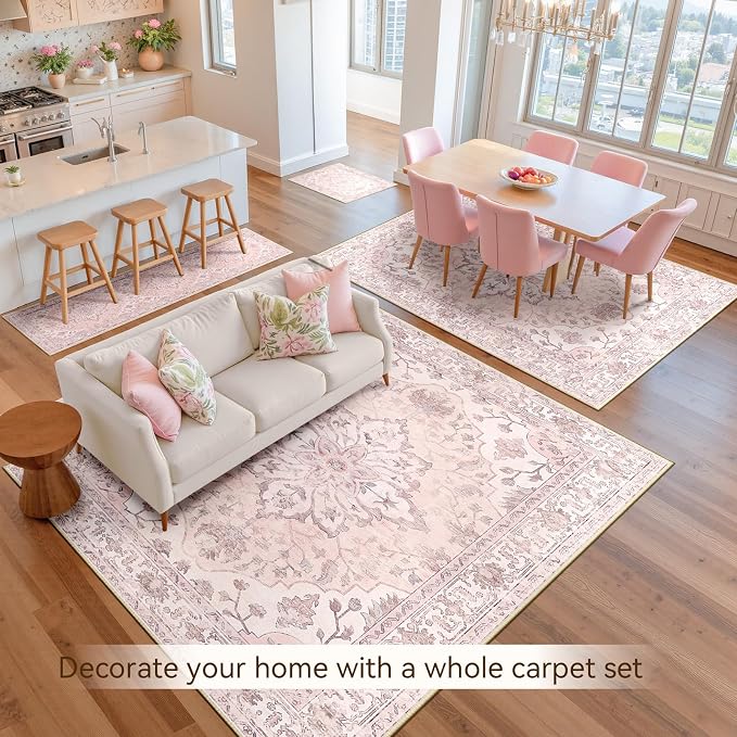 RELEANY Area Rugs Runner 2'x10' Washable Non-Slip, Floral Vintage Distress
