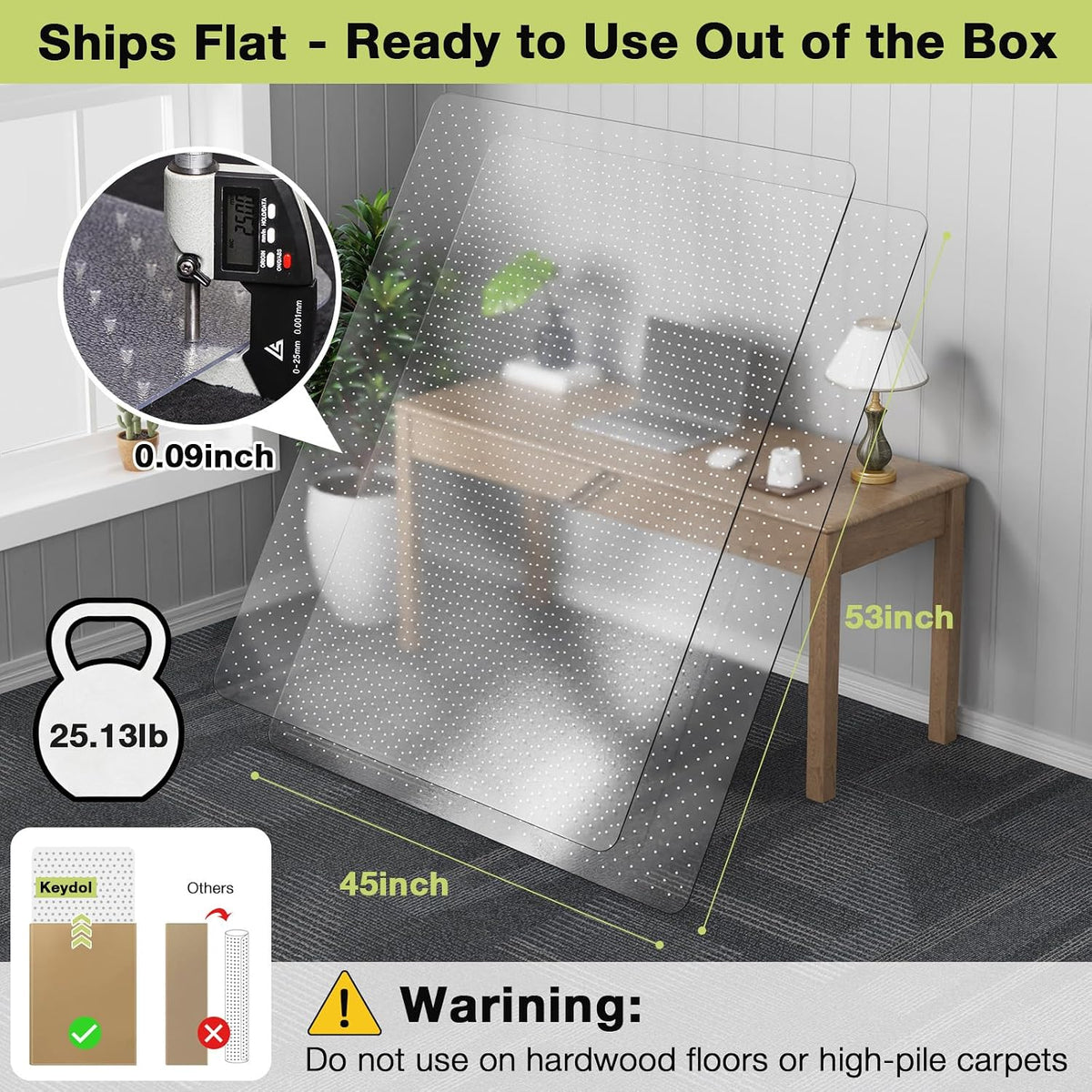【Shipped Flat】 2 Packs 45" x 53" Clear HeavyDuty Office Chair Mat for Thick Carpet, Plastic Under Desk Carpet Protector Mat for Rolling Desk Chairs,Suitable for Home and Office, Vinyl Floor Protector