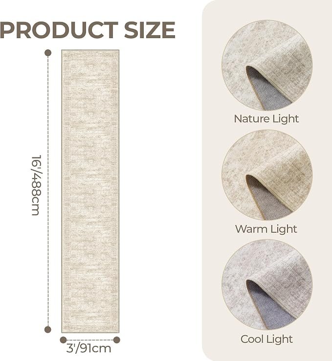 3x16 Washable Runner Rug for Hallway, Non-Slip Long Hallway Runner for Entryway