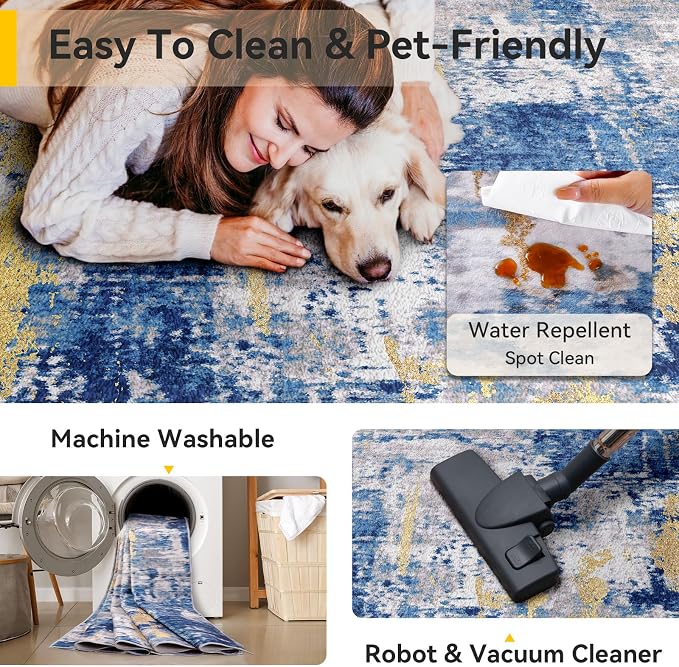 RELEANY Washable Area Rugs 6'x9' Non-Slip Modern Abstract Soft