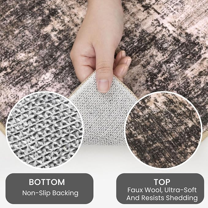 IOHOUZE Abstract Round Area Rug 6 Ft Washable Circle Rugs Large Round Rug Non