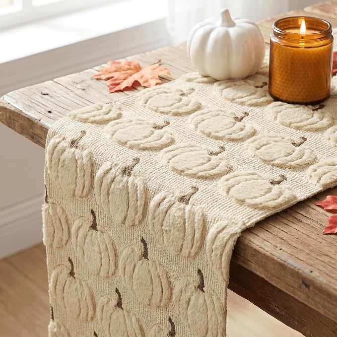 Artoid Mode Beige Soft Faux Fur Fall Table Runner 13x120 Inch | Seasonal