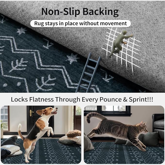 SERISSA 2x6 Kitchen Runner Rug, Washable Non-Slip Grey Boho Rug, Soft Low-Pile