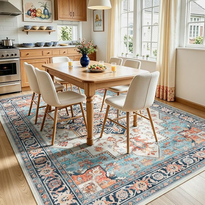 Lofus 8x10 Washable Rugs Non-Slip, Vintage Floral Area Rug