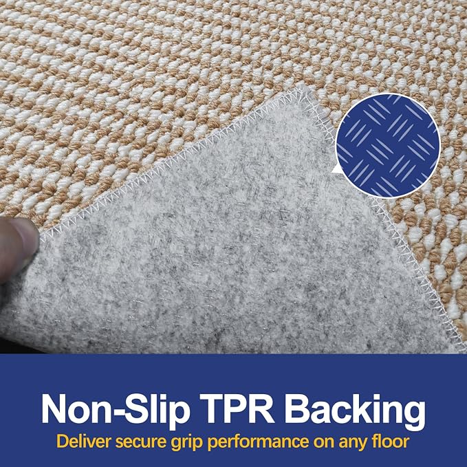 Faux Jute Area Rug 4'x6', Washable & Non-Slip, Taupe & White | 0.27" Low Pile