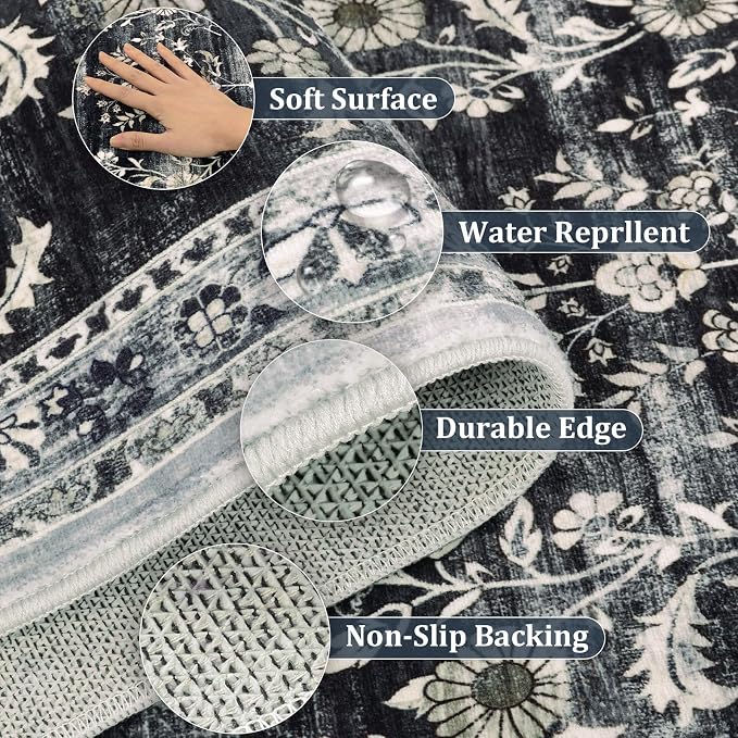 Yamaziot Washable Runner Rug 2x6 – Non Slip Boho Floral Hallway Runner Rug