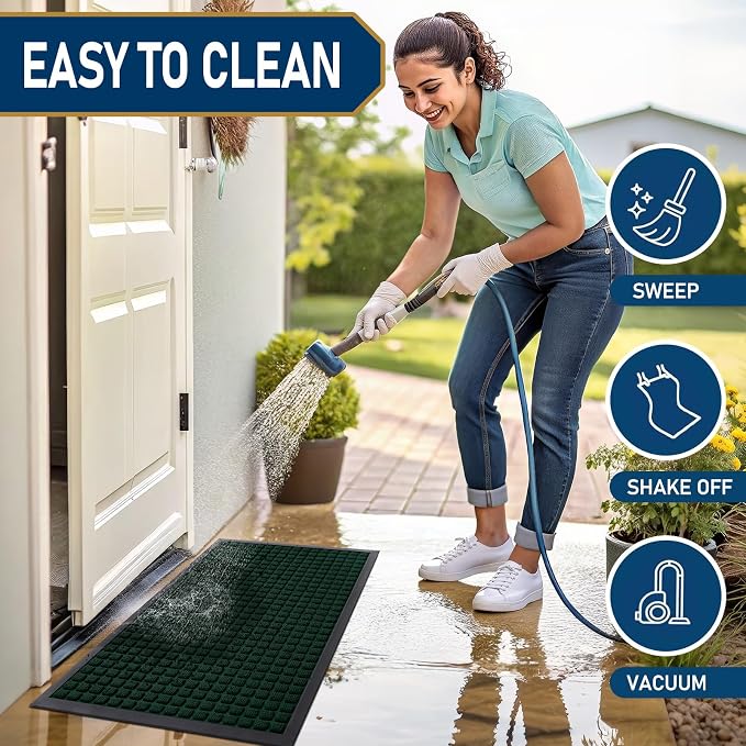 Smiry Front Door Mat Outside Entrance, Heavy Duty Natural Rubber Doormat