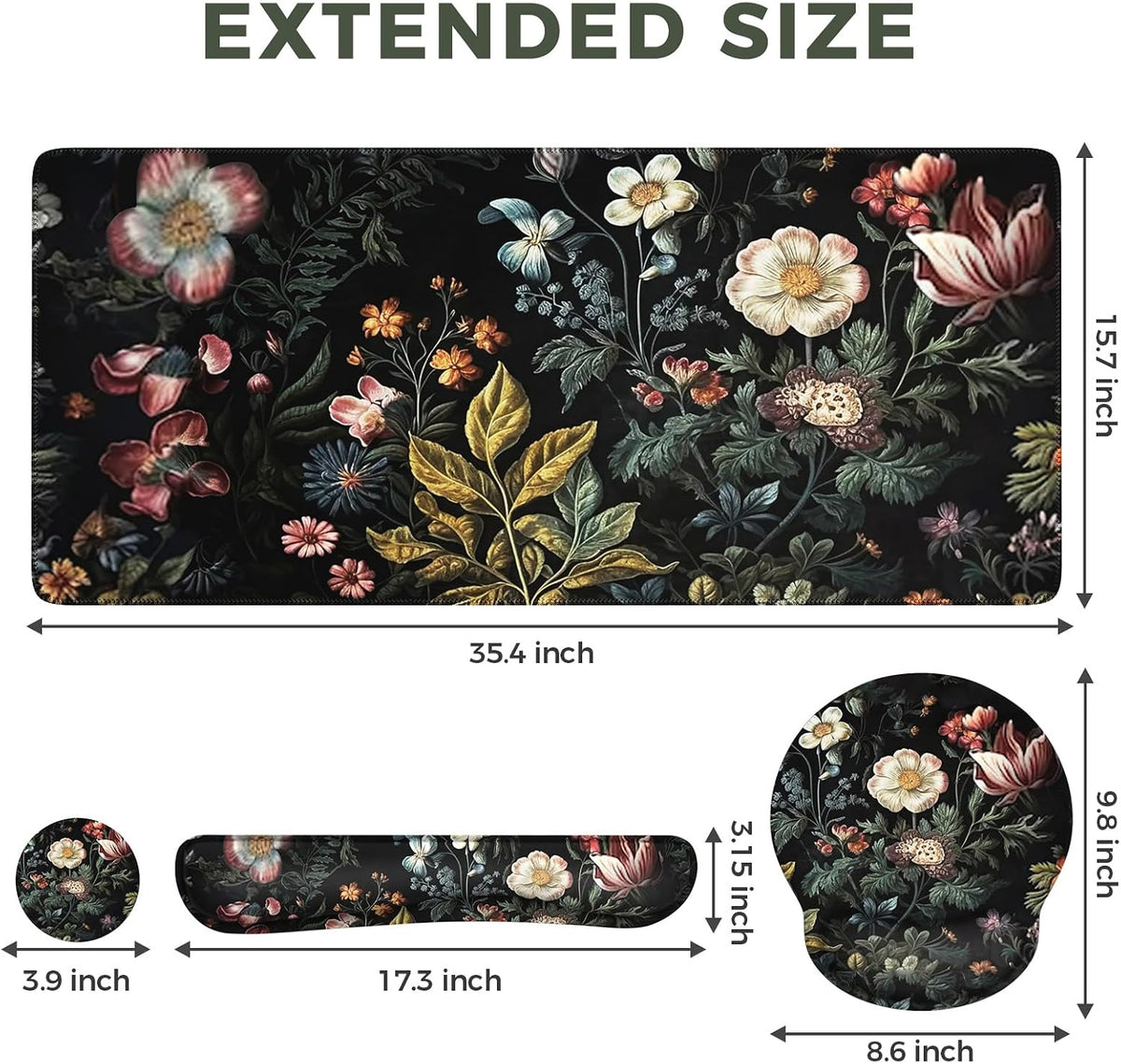 iCasso Desk Cover Mat, 4in1 Floral Large Mouse Pad with Wrist Rest