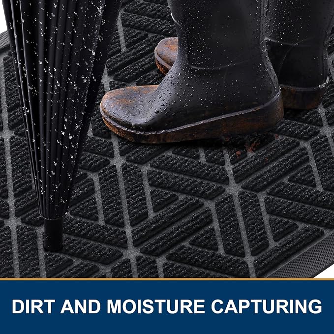 Smiry Front Door Mat Outside Entrance, Heavy Duty Sturdy Natural Rubber Doormat