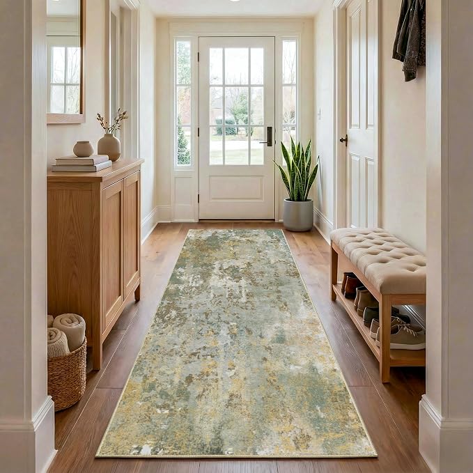 Green Rug Runners for Hallways Kitchen 2.6x8 Non Slip Washable Entryway Runner