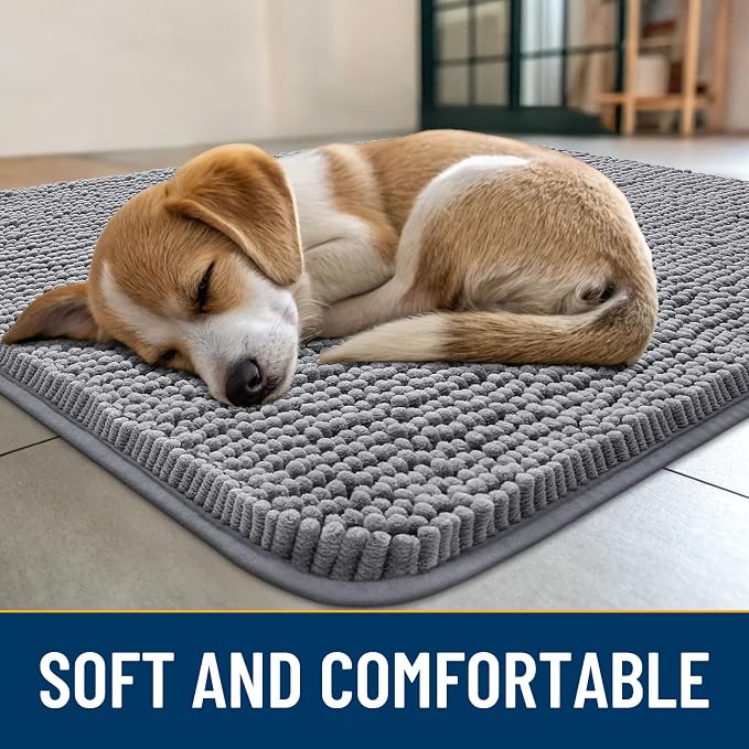 Smiry Dog Door Mat for Muddy Paws 48x30, Absorbent Dirt Trapper, Non-Slip