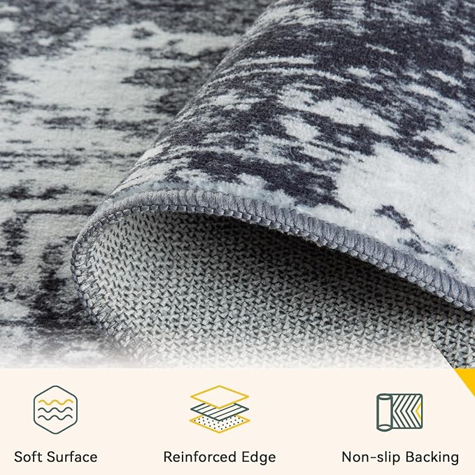 RELEANY Washable Area Rugs 2'x6' Non-Slip Modern Abstract Soft