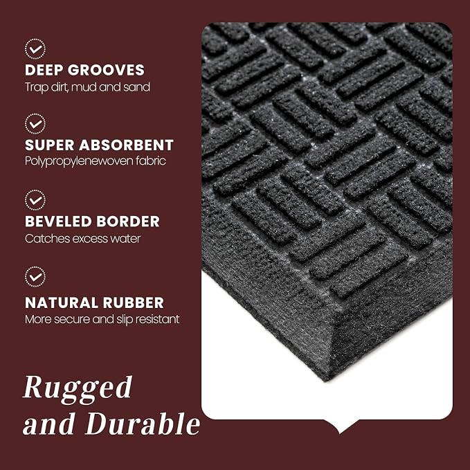 Mibao Front Door Mat Indoor Outdoor Entrance, Dirt Trapping Waterproof
