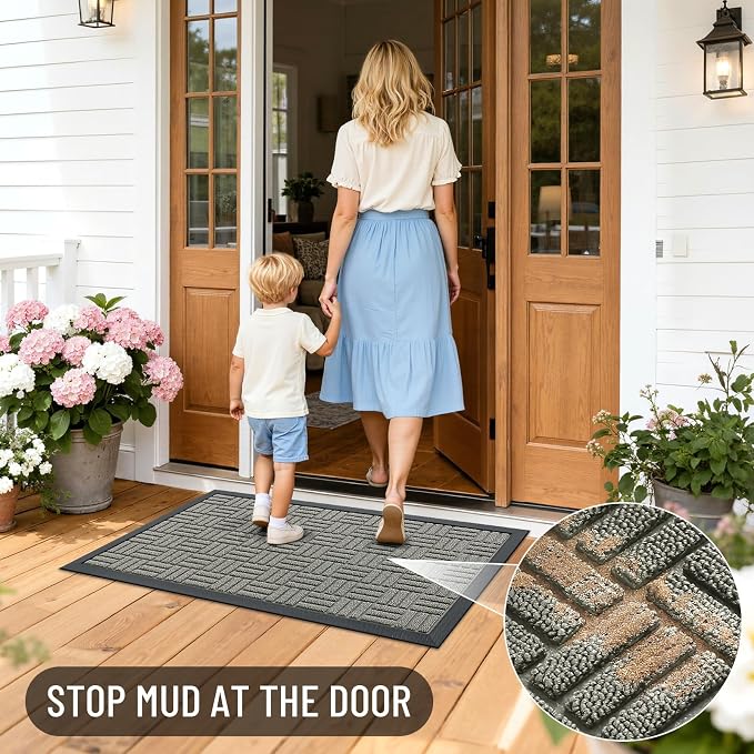 OLANLY Front Door Mat Outside Entrance 35x23, Heavy Duty Sturdy Natural Rubber