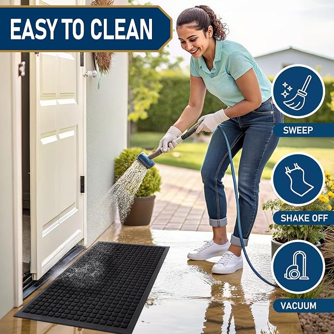 Smiry Front Door Mat Outside Entrance, Heavy Duty Natural Rubber Doormat