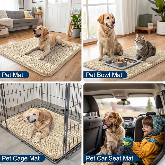 Smiry Dog Door Mat for Muddy Paws 44x24, Absorbent Dirt Trapper, Non-Slip