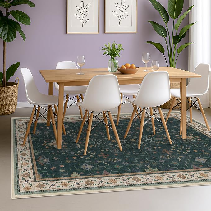 Hazo Haus Vintage Dark Green 6x8 Dining Room Rugs