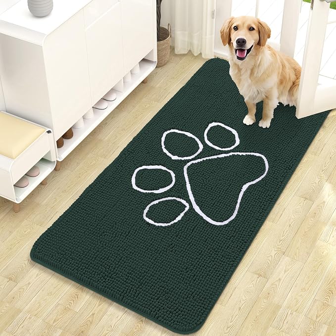 OLANLY Dog Door Mat for Muddy Paws 47x24, Paw Print Design, Absorbs Moisture