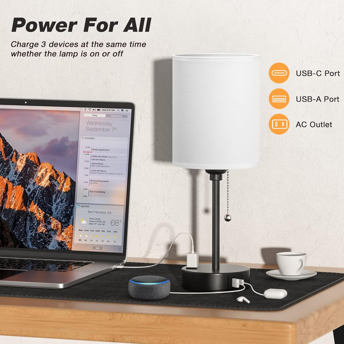 Bedside Table Lamp for Bedroom Set of 2, Small Desk Lamp with USB Ports