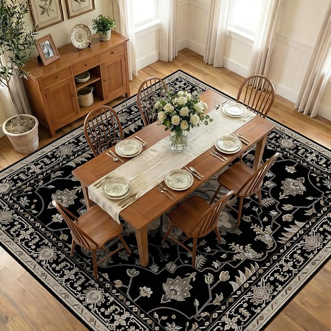 RELEANY Area Rugs Square 10ft Washable Non-Slip, Floral Vintage Distress