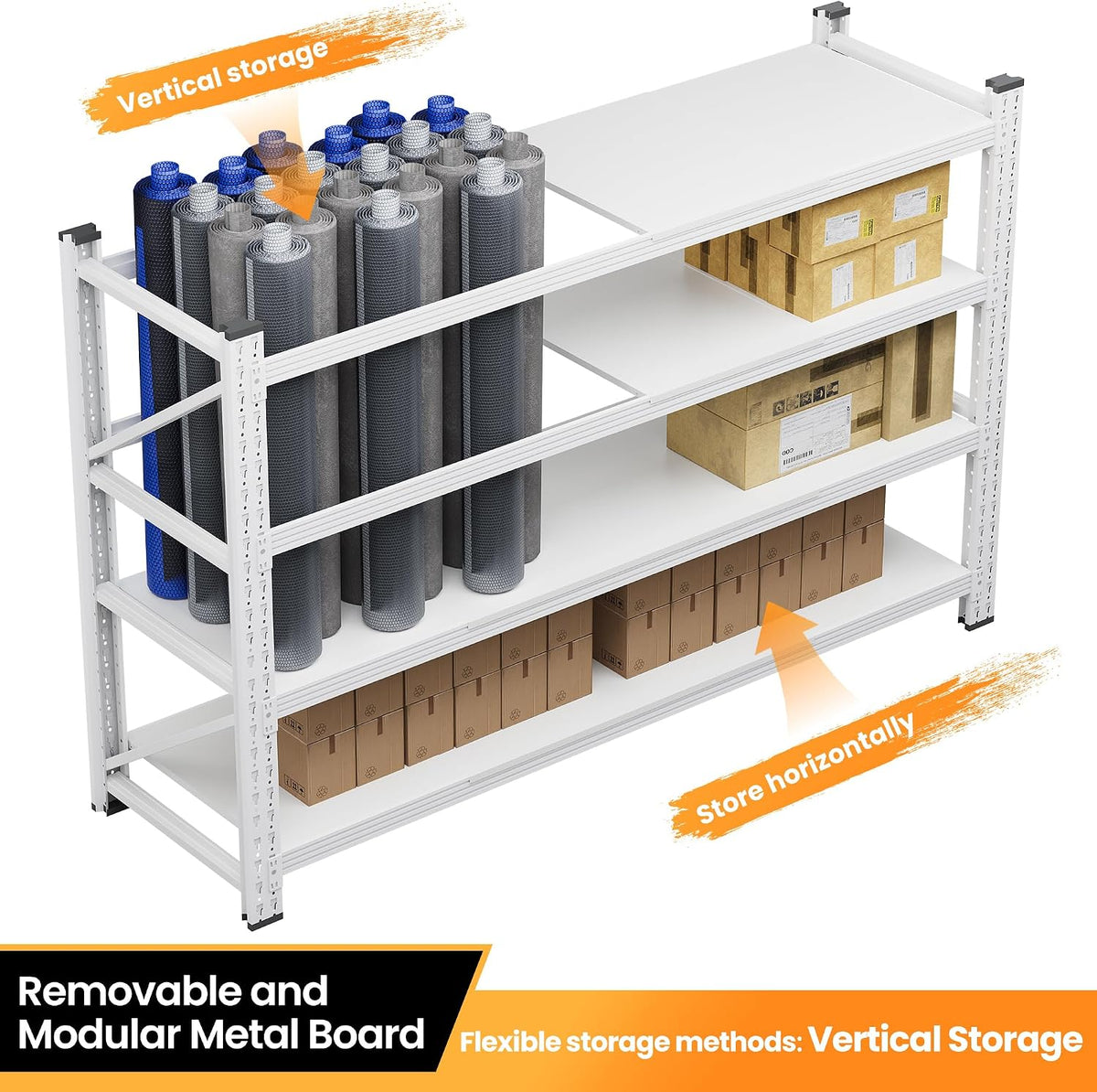 71.3” Wide Heavy Duty Metal Garage Shelving, White Storage Shelf