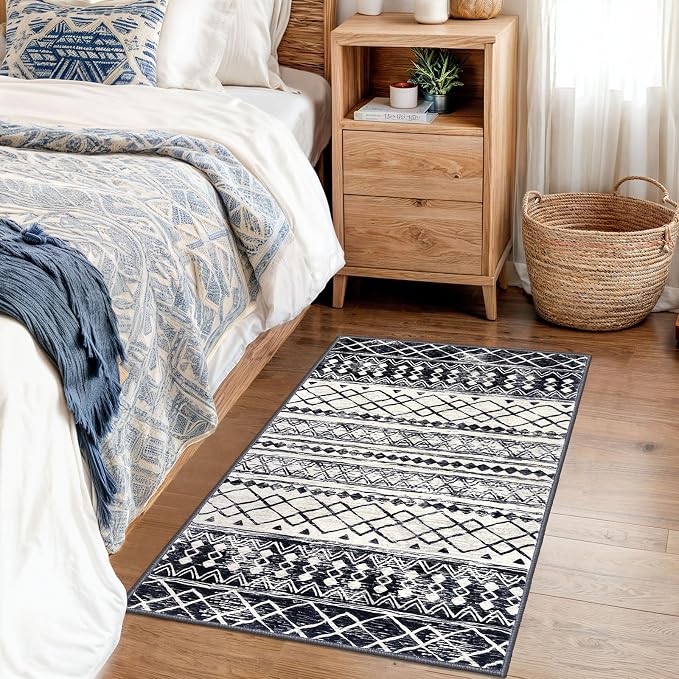 KUTA Moroccan Area Rugs 2x3, Ultra Soft Print Vintage Geometric Low-Pile Floor