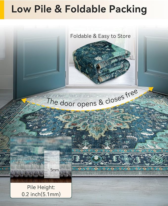 RELEANY Area Rugs Runner 2'x6' Washable Non-Slip, Floral Vintage Distress