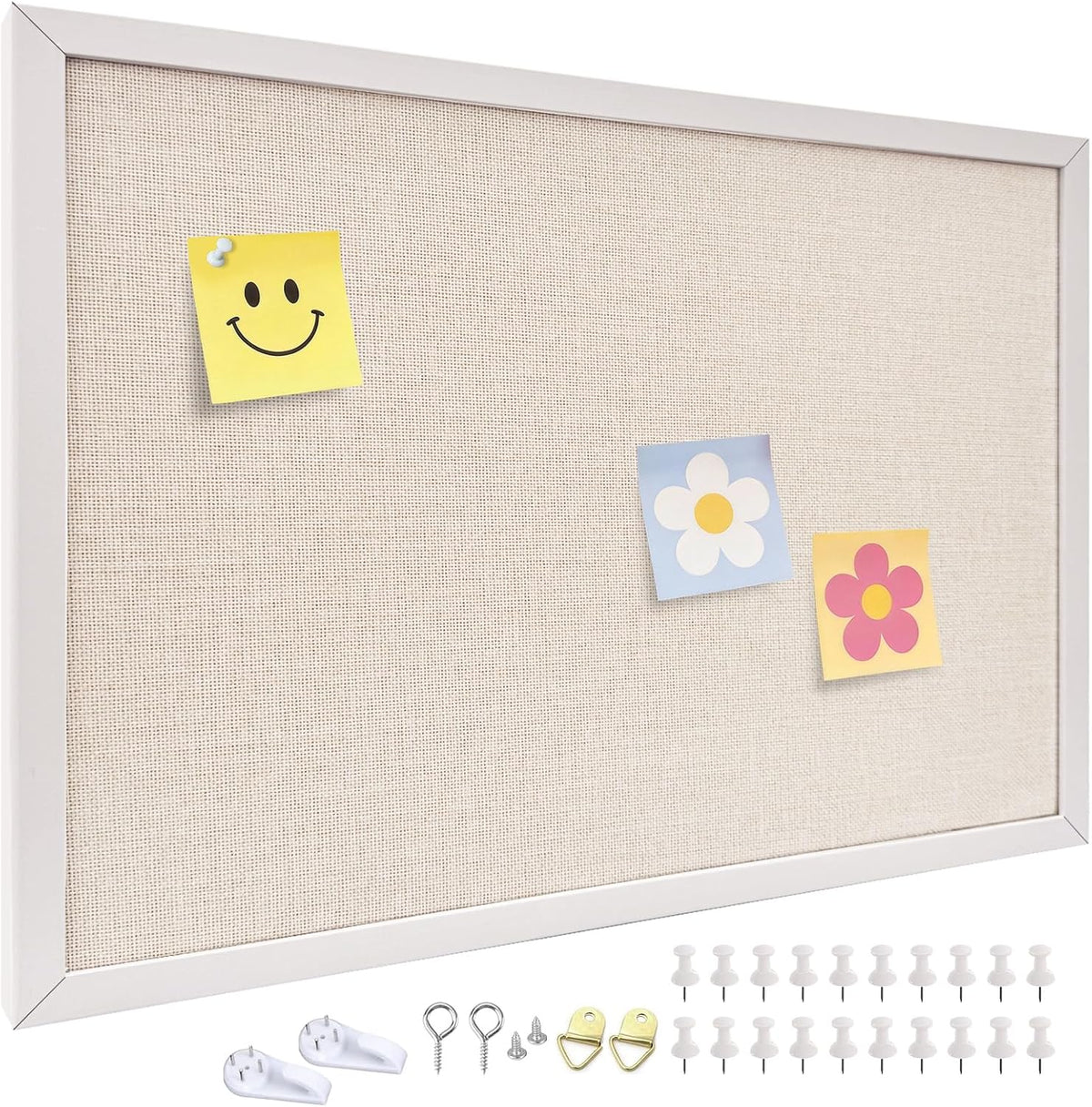 24'' x 36'' Linen Bulletin Board, Large Corkboard, White Oak Frame Linen Cork Board, Vision Board and Decorative Hanging Pin Board