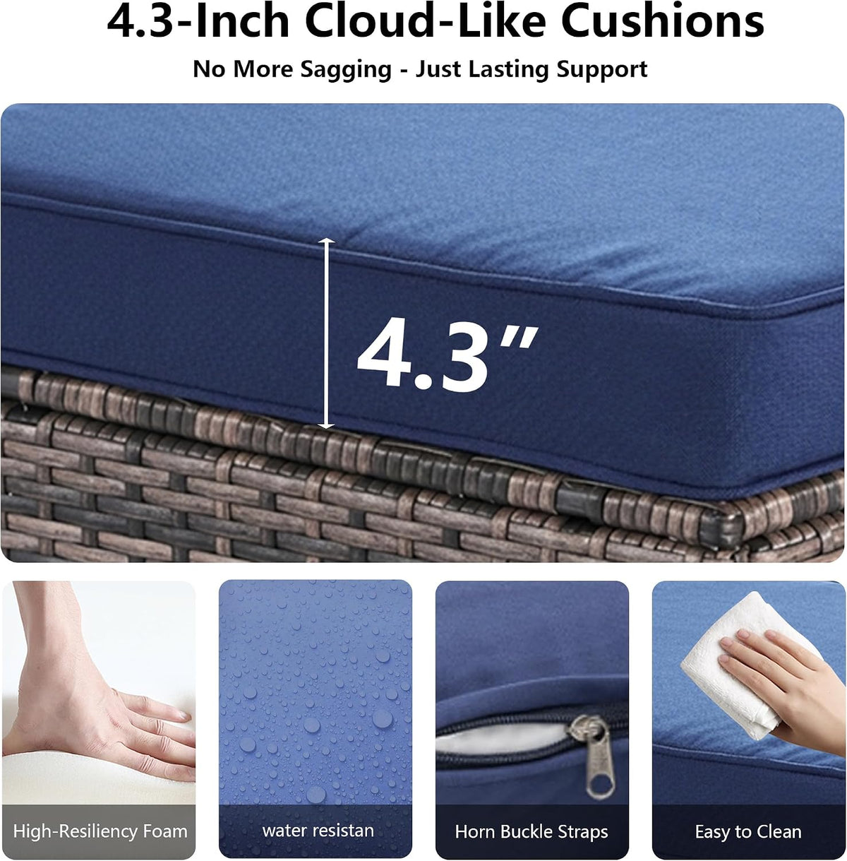 2 Piece Patio Sofa Ottomans with 4.3" Thick Cushions, Wicker Outdoor Couch Extension Set, All-Weather Rattan Seating Accessory for Backyard Furniture,（Blue）