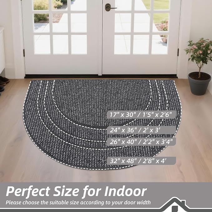 BEQHAUSE Dirt Trapper Door Mat 24" x 36" Half Circle Non-Slip Washable Doormats