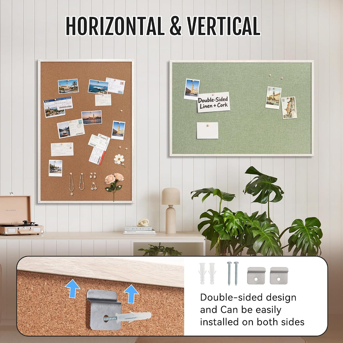 SELEAD Double-Sided Linen and Cork Bulletin Board (36"x24", Green)