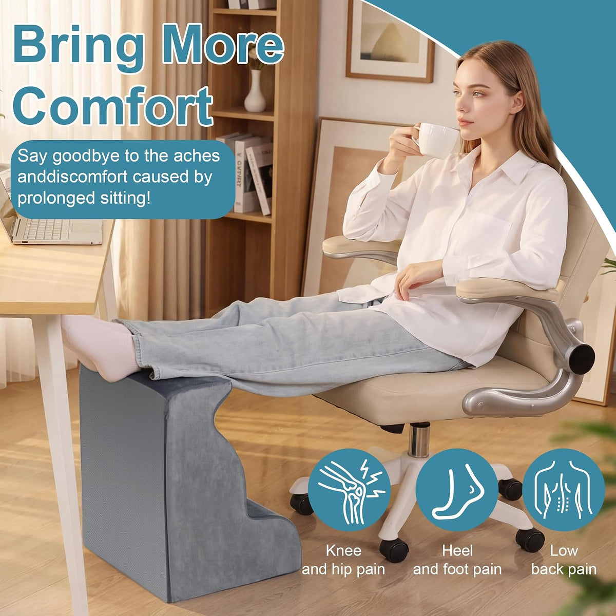 BALAPET Ergonomic Foot Rest Under Desk, Large Leg Rest for Desk with High Density Foam, Office Foot Stool for Chair, Multi-Use Leg Elevation Support Cushion for Work, Gaming, Sofa Relaxation(Gray)