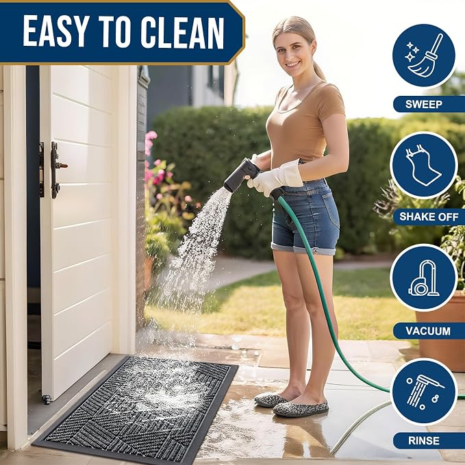 Smiry Front Door Mat Outside Entrance, Heavy Duty Sturdy Natural Rubber Doormat