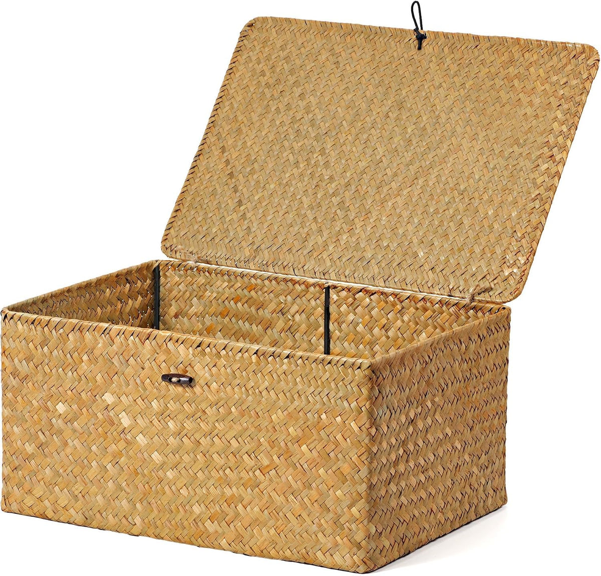 Nonam Large Wicker Basket with Lid,Seagrass Shelf Storage Basket,Natural