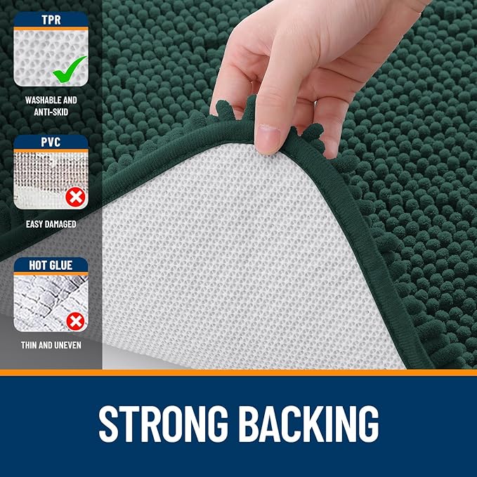 OLANLY Bathroom Runner Rugs 47x17, Soft Absorbent Chenille Bath Rugs, Rubber