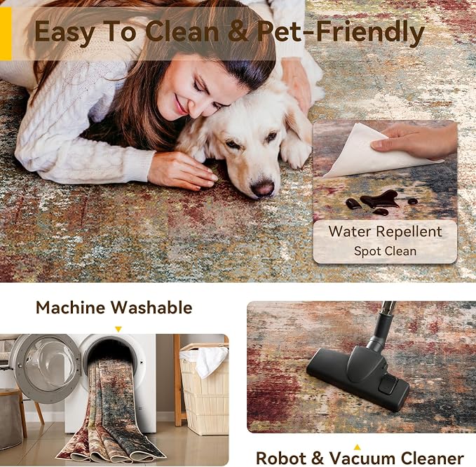 RELEANY Washable Area Rugs Square 6ft Non-Slip Modern Abstract Soft