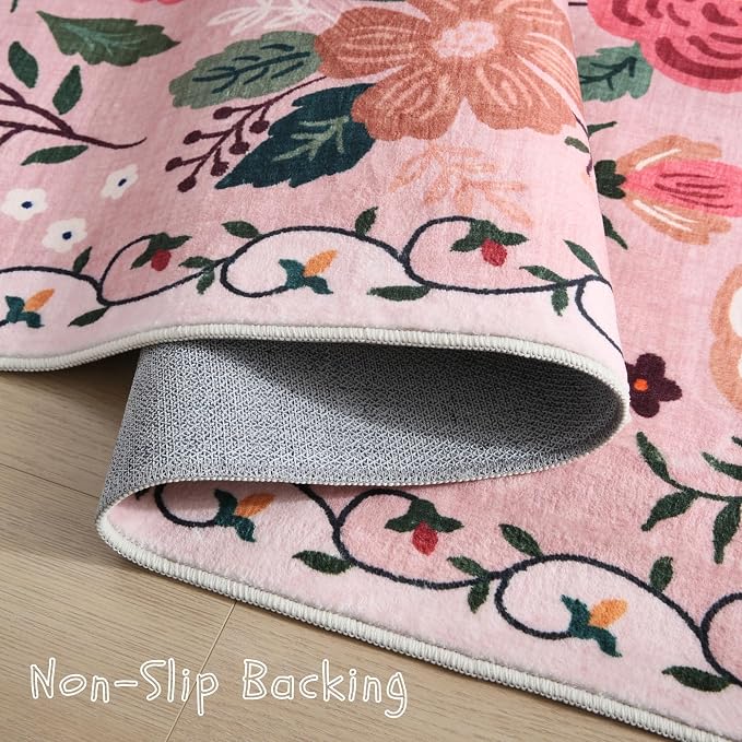 Rugcomf Bedroom Rug 3x5 Rug Washable Area Rug Non Slip Low Pile Boho Floral