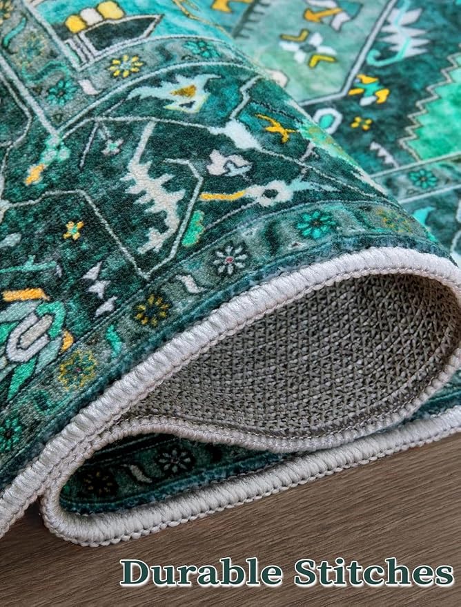 SERISSA Runner Rug for Hallways, Extra Long Boho Rug Ultra Soft Vintage Teal
