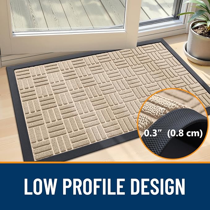 OLANLY Front Door Mat Outside Entrance 47x32, Heavy Duty Sturdy Natural Rubber