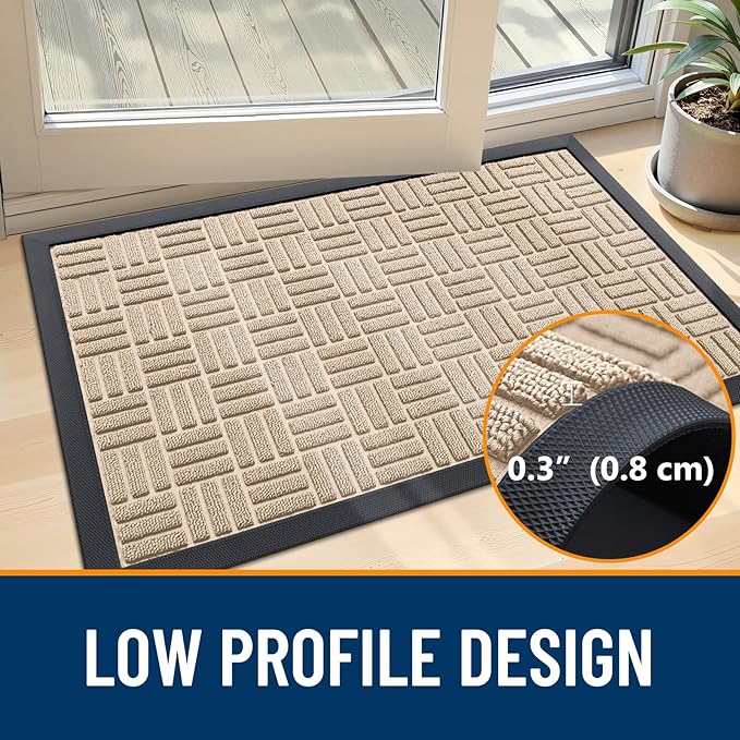 OLANLY Front Door Mat Outside Entrance 47x17, Heavy Duty Sturdy Natural Rubber