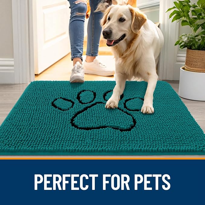 OLANLY Dog Door Mat for Muddy Paws 36x24, Paw Print Design, Absorbs Moisture