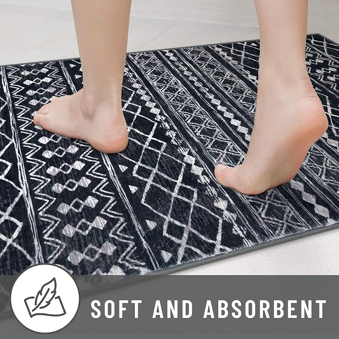 KUTA Hallway Runner Rug 2.6x12 Non-Slip Washable, Moroccan Vintage Black Boho