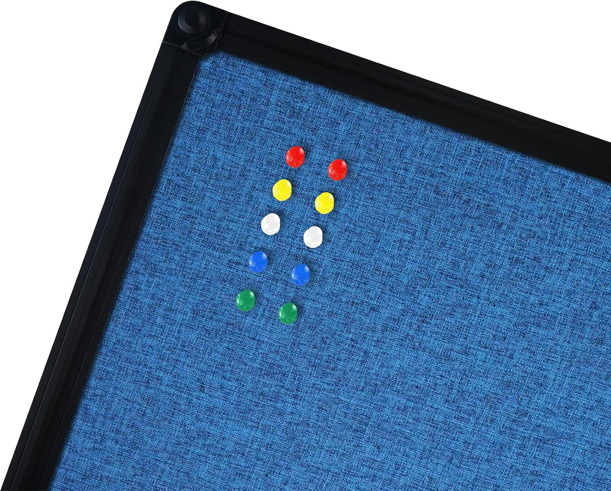 JILoffice Cork Linen Bulletin Board 36 X 24 Inch (Blue), Black Aluminum Frame Wall Mounted Board Memo Pin Board for Office Home and School