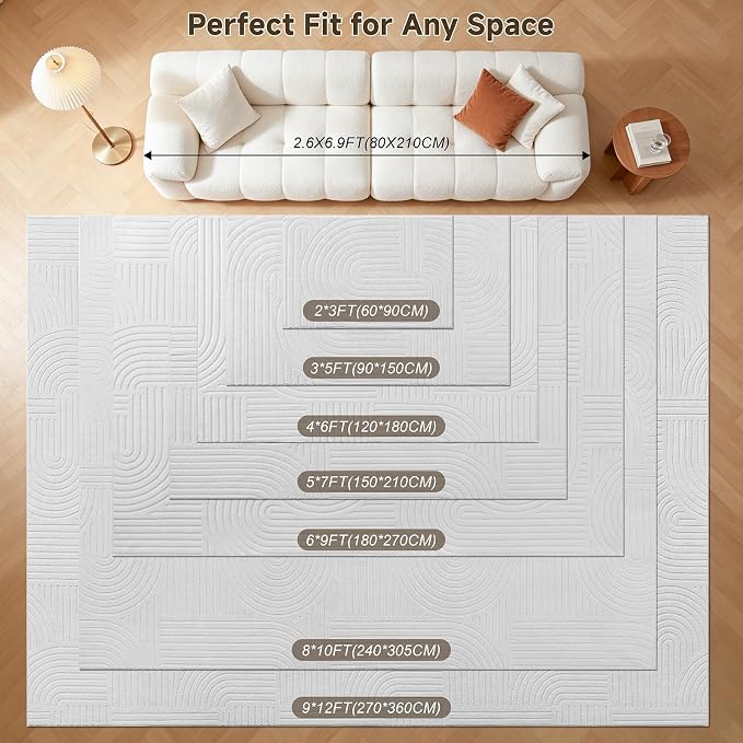 Pauwer 3x5 Washable Area Rugs for Living Room Modern White Solid Color Soft