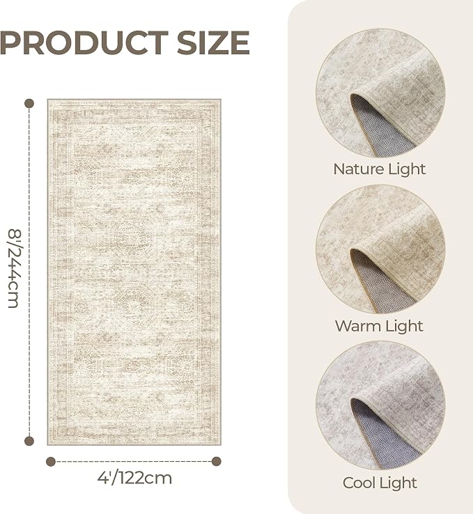 4x8 Rug for Bedroom, Wide Runner Rug for Hallway, Non Slip Washable Runner Rug