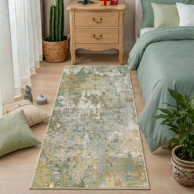 Green Rug Runners for Hallways Kitchen 2.6x8 Non Slip Washable Entryway Runner