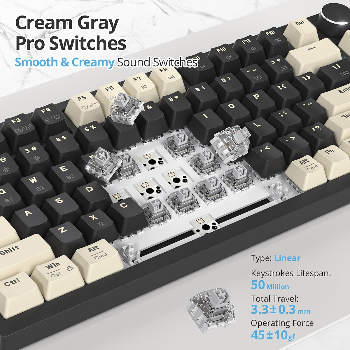 400PRO 75% Wireless Creamy Mechanical Keyboard Black, Gasket Hot Swappable RGB Gaming Keyboard, Bluetooth/2.4GHz/USB-C Thocky Keyboard with Pre-lubed Cream Grey Switches (82 Black)